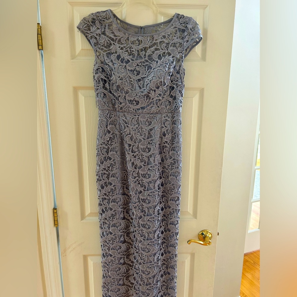 Adriana Pappel Silver Lace Gown